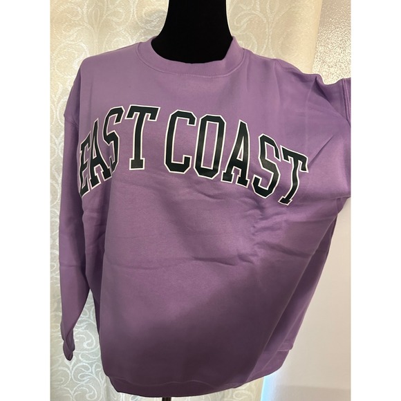 Zenana East Coast Graphic Sweatshirt Purple Crewneck Pullover Oversized Style-M - Picture 3 of 6